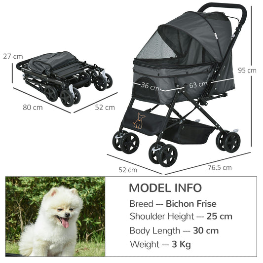 Fido and Fetch Foldable Pet Stroller – 4-Wheel Dog Pushchair for Small to Medium Dogs with Cup Holder, Shoulder Straps & Storage Basket (Blue/Black)